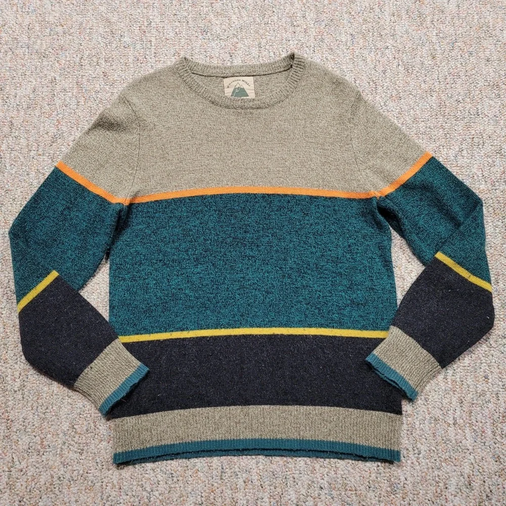 O'Hanlon Mills Sweater Men Large Multi Striped Crewneck Lambs Wool Blend Outdoor